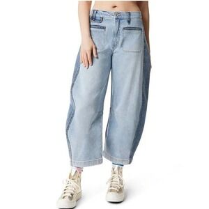 Frayed Jeans Women 31 Barrel‎ Ankle Glitter Bow Color Block Panel High Rise NWT